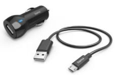 Hama 201613 mit Ladekabel Mikro-USB, 12 W, 1,0 m sw Auto-Ladegerät