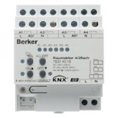 Berker 75314019 Raumaktor 4/2fach 16 A Schließer, Hand, Status, REG lichtgrau KNX