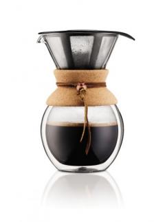 Bodum POUR OVER 11682-109 Doppelwandiger Kaffeebereiter mit Permanent Edelstahl Kaffeefilter Kork