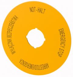 Eaton M22-XAK15 Schild, NOT-HALT, D = 90 mm, gelb, PL, EN, DE, IT , 167640