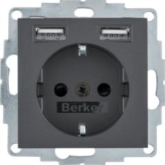Berker 48031606 ZP Steckdose 1f anth mt USB UP horiz IP20