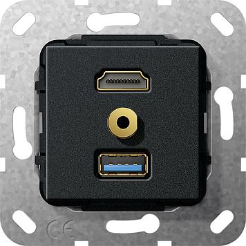 Gira 568010 HDMI,USB 3.0A Mini-Klinke Einsatz Schwarz matt