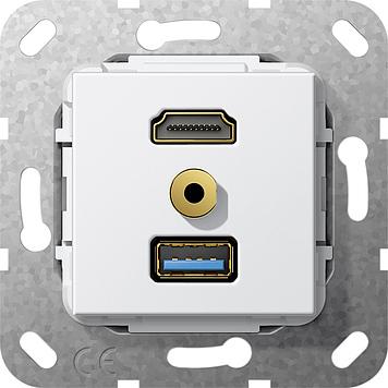 Gira 568103 HDMI,USB 3.0A Mini-Klinke Kabelpeitsche Einsatz Reinweiß