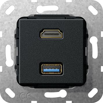 Gira 567910 HDMI, USB 3.0 A Kabelpeitsche Einsatz Schwarz matt