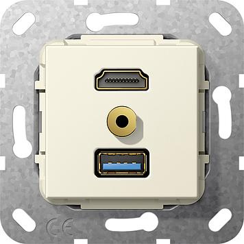 Gira 568101 HDMI,USB 3.0A Mini-Klinke Kabelpeitsche Einsatz Cremeweiß