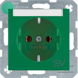 Berker 47501913 Steckdose SCHUKO mit Beschriftungsfeld und Aufdruck grün, matt Berker S.1/B.3/B.